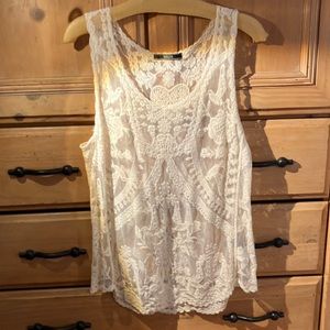 Lace Topper Tank Top, White/Cream, S